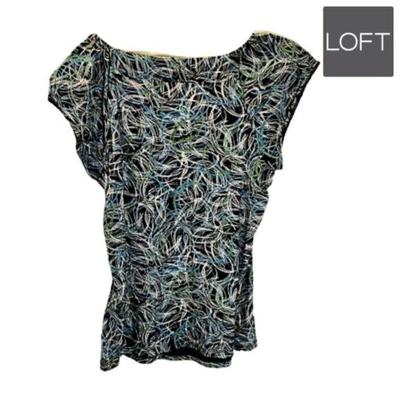 LOFT Women's Cap Sleeve Blouse‎ Pleat Neck Top - Picture 2 of 6